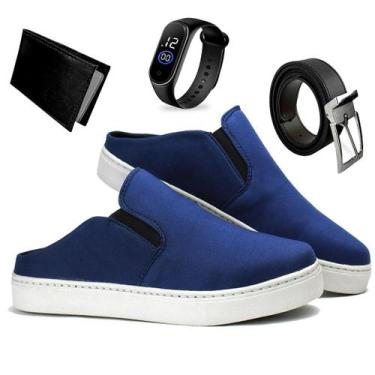 Imagem de Sapatênis Mule Slip On Masculinos Casual + Relogio + Cinto e Carteira 