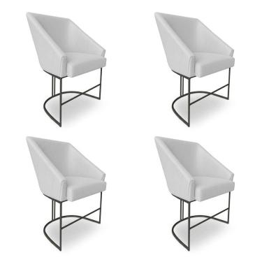Imagem de Kit 4 Poltronas Luxo Alana Bouclê Base Ferro Preto - Pallazio Cor Cinza