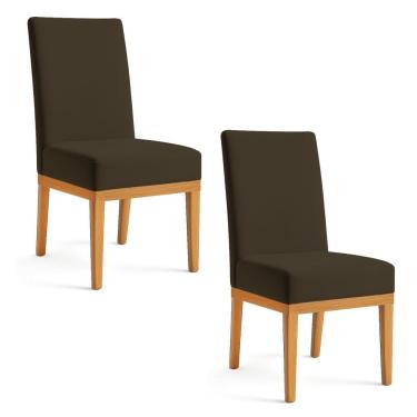Imagem de Kit 2 Cadeiras De Jantar Brisa Suede Marrom Base De Madeira - Pallazio