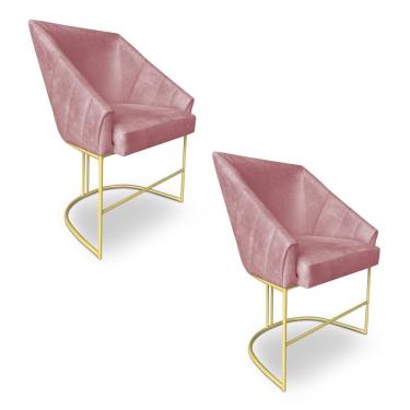 Imagem de Kit 2 Poltronas Decorativas Alana Veludo Rosé Base De Ferro Dourado - Pallazio