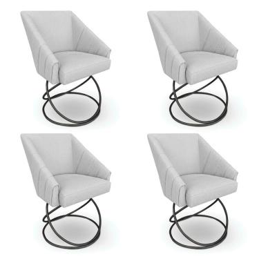 Imagem de Kit 4 Poltronas Luxo Alana Bouclê Cinza Base Luxo Preto - Pallazio