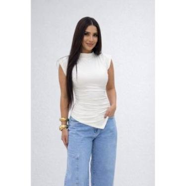 Imagem de Blusa D Bell Outlet Fashion Gola Alta com Barra Branco-Feminino