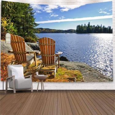 Imagem de Tapeçaria, paisagem florestal, paisagem de lago, parede, 150x130cm, mi