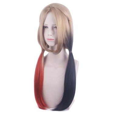 Imagem de Peruca de cosplay Harleys Quinns, fantasia de anime, festa de Hallowee