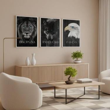 Imagem de Kit 3 Quadros Disciplina Execução Foco Motivação Moldura - Equadros, B