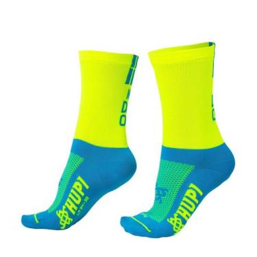 Imagem de Meia HUPI No Day Off Amarelo Neon/Azul - LT para pés menores 34-38, Az