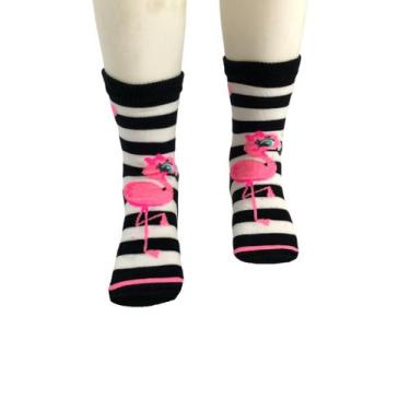 Imagem de Meia Puket Cano Médio Desenhada Kids -, 28 A 33, Branco, Preto, Rosa