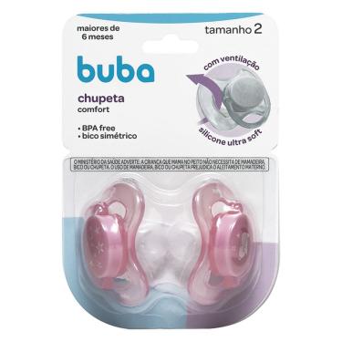 Imagem de Kit 2 Chupeta Comfort Buba Tamanho 2 Ursinho/Estrela Rosa