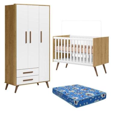 Imagem de Berço Americano 3820 E Guarda Roupa 3830 Q Encanto Retrô Freijó Toq Branco Acetinado Co...