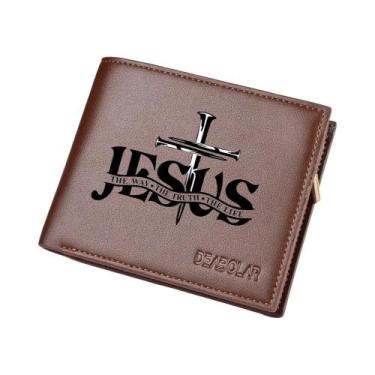 Imagem de Carteira Masculina Retrô Com Estampa De Jesus, Porta-Moedas Com Zíper 