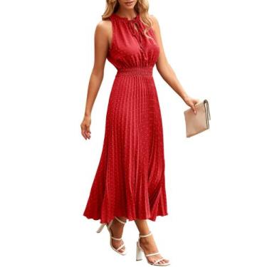 Imagem de Vestido PRETTYGARDEN Midi de Verano con Escote en V sin Mangas Rojo XL