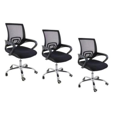 Imagem de Kit 3 Cadeiras De Escritório Oficial Begonia Mesh Giratória - Oficial 