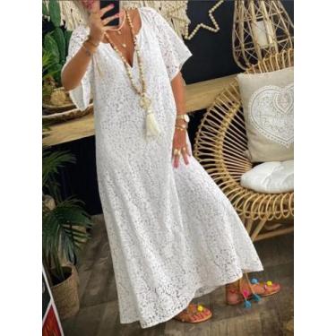 Imagem de Vestido Longo de Renda Soltinho Com Mangas Forrado Boho ve 64 - iND DA