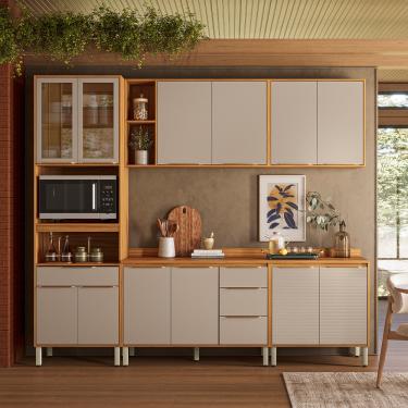 Imagem de Cozinha Modulada com Vidro Reflecta 5 Peças Plena em MDF Demóbile - Cinamon/Nude Prime TX