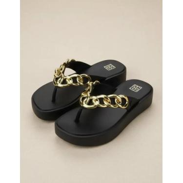 Imagem de Tamanco Zaxy Feminino Plataforma Com Corrente Dourada, Preto, 38