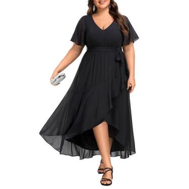 Imagem de Vestido maxi Talisea Mother of Bride plus size em chiffon preto