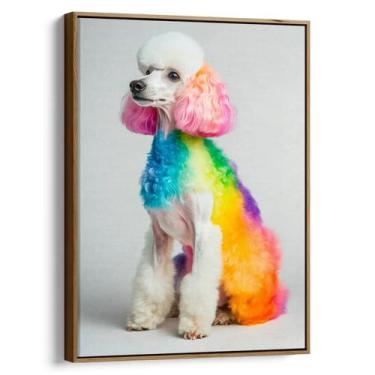 Imagem de Quadro decorativo Poodle Colorido - Art Canvas, 90 x 60 cm, Tabaco