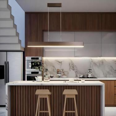 Imagem de Pendente LED Linear 1m Luminária Slim Madeira Luxo Bivolt 3000K 4000K 
