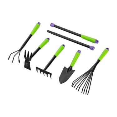 Imagem de PALISAD Kit Jardinagem 7 Peças - Ancino, Rastelo, Sacho, Pazinha, Vassoura - Cabo Plástico Ajustável - Ideal para Cultivo e Limpeza de Jardim