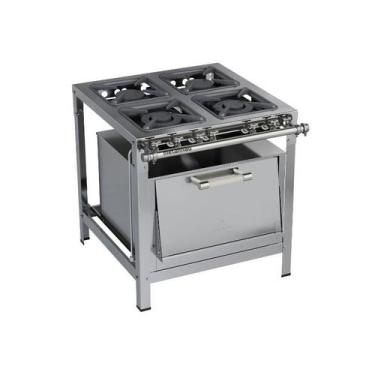 Imagem de Fogão Industrial 4 bocas 30x30 Com Forno Aço Inox Luxo Metalmaq