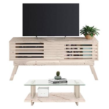 Imagem de Rack Bancada com Mesa de Centro Frizz 1.5 Calacata Off White – Madetec