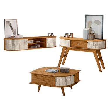 Imagem de Rack Bancada Suspensa Algarve com Aparador Estoril e Mesa de Centro Indianápolis Naturale Off White – Madetec