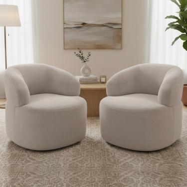 Imagem de Kit 02 Poltronas Giratória Orgânica Para Sala Living Helena L02 Bouclê Creme - Lyam Decor