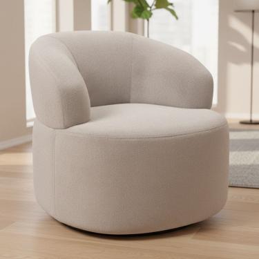 Imagem de Poltrona Giratória Orgânica Para Sala de Estar Living Helena L02 Bouclê Creme - Lyam Decor