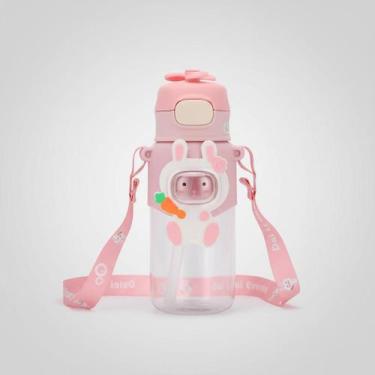 Imagem de Garrafa Infantil com Canudo Snel Home Safari Rosa Coelho  Portátil, Re