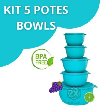 Imagem de Kit 5 Bowls Potes Hermeticos Vasilhas BPA Free 5 Potes Variados Plasti