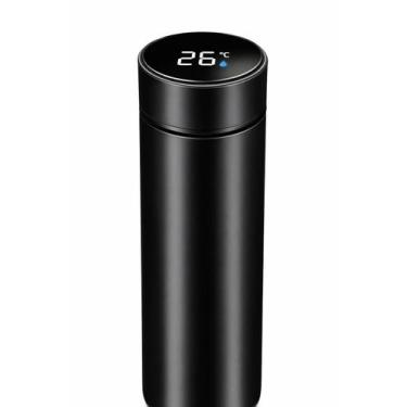 Imagem de Garrafa Termica Squeeze 500ml Preta Com Display de Termometro Branco -