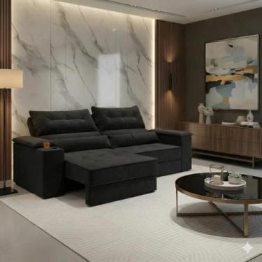 Imagem de Sofá Retrátil Reclinável 3 Lugares Porta-copos Suede 2,10m Manhattan -