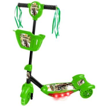 Imagem de Patinete infantil Dinossauro Verde Com Cestinha Luz E Som - DM TOYS