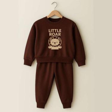 Imagem de Conjunto Moletom Marrom Infantil Ursinho Flanelado Não Faz Bolinha Uni