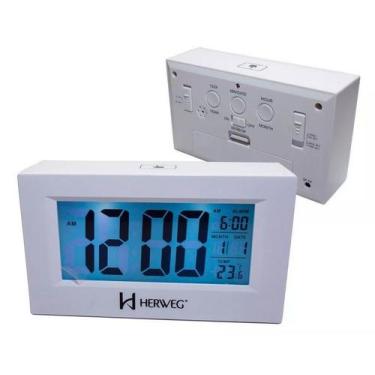 Imagem de Relógio Despertador Digital Luz Temperatura Herweg 2972 021 Branco