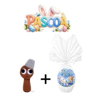 Imagem de Kit Páscoa Pelúcia Sprunki 20cm + Ovo de Chocolate 250g Personagens Or