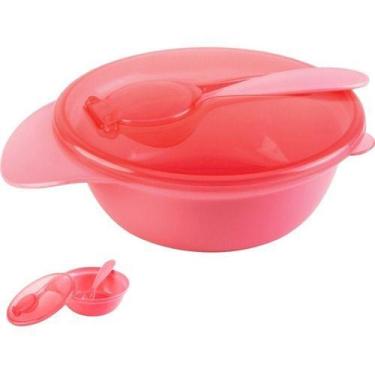 Imagem de Pratinho Fundo Refeição Bebê Bowl Papinha Tampa E Colher - BUBA, Rosa