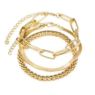Imagem de Conjunto De Pulseiras De Corrente De Metal Dourado Boêmio Para Mulhere