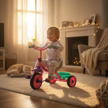 Imagem de Triciclo Infantil Rosa com Cinto de Segurança e Guidão Anatômico para 