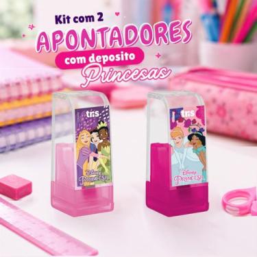 Imagem de Kit com 2 Apontador da Princesas Com Depósito Infantil Escolar Aço Ino