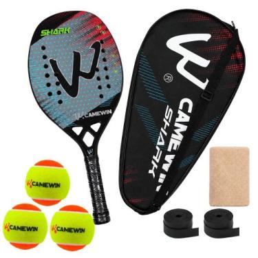 Imagem de Kit Raquete Beach Tennis Camewin Carbono 3K + 3 Bolinhas, Shark grey