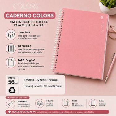 Imagem de Caderno universitário Espiral 1 Matérias 80 Folhas - Rosa - ANIMATIVA