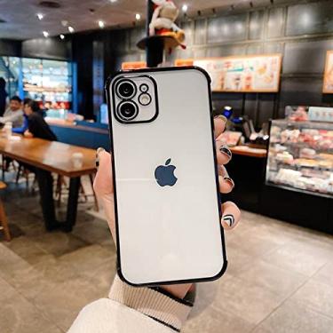 Imagem de Capa quadrada original com banho de luxo Bling para iPhone 12 11 13 Pro Max 12Mini Capa transparente TPU Airbag para iPhone Xr X Xs 7 8 Plus, preta, para iPhone 12mini