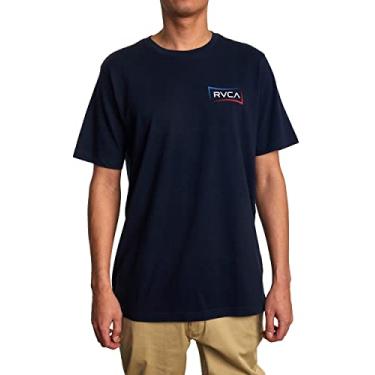 Imagem de RVCA Camiseta masculina premium de manga curta com costura vermelha, Devolução/azul-marinho, M
