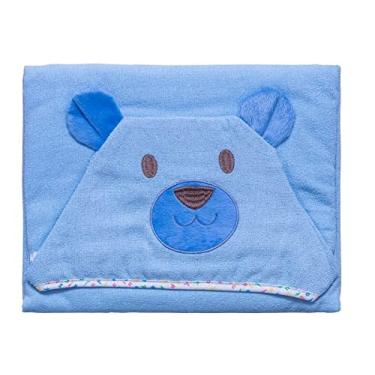 Imagem de TOALHA C/CAPUZ BABY JOY FUNNY LISA C/BORDADO E FORRO FRALDA 67CMX90CM PCT C/01UN //URSO AZUL