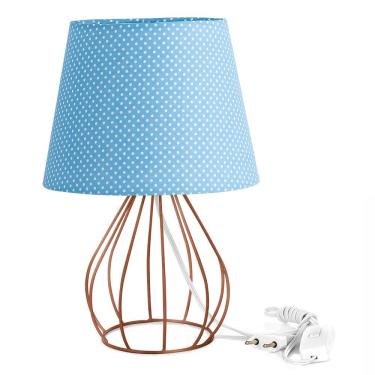 Imagem de Abajur Cebola Dome Azul/bolinha Com Aramado Cobre