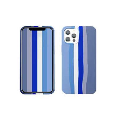 Imagem de Oniuk Compatível com iPhone 11 Pro Max 6,5 polegadas Creative Cute Rainbow Blue Stripe Line Soft Liquid Silicone Case [Proteção contra quedas] [cantos com absorção de choque]