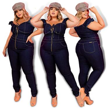 Imagem de Macaquinho Macacão Longo Jeans Feminino Plus Size com Lycra ESTICA e Encorpa Seu Corpo Coleção Leminsk Deluxe [Mc_W] (54)