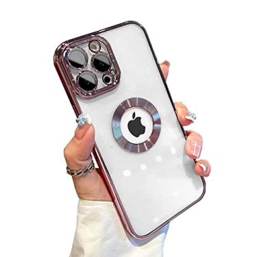 Imagem de Capa com logotipo para IPhone11/12/13 Pro Max, com protetor de lente de câmera, revestimento ultrafino macio e fino transparente para mulheres e homens, para capa de telefone IPhone11/12/13 Pro Max (Iphone12Max, ouro rosa)
