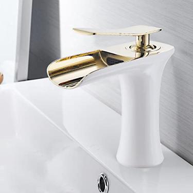 Imagem de Torneiras de bacia Torneira de banheiro Cachoeira de manípulo único Misturador de bacia Torneira de banho Torneira antiga pia de bronze guindaste de água prata, branco e dourado, china